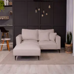 Sofá 2 Lugares com Molas Ensacadas 170 cm e Puff Unne Bouclé Bege