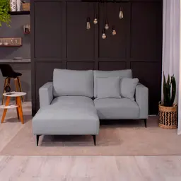 Sofá 2 Lugares com Molas Ensacadas 170 cm e Puff Unne Bouclé Cinza