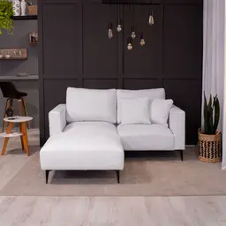 Sofá 2 Lugares com Molas Ensacadas 170 cm e Puff Unne Bouclé Off White