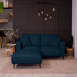 Sofá 2 Lugares com Molas Ensacadas 170 cm e Puff Unne Linho Azul Marinho