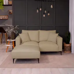 Sofá 2 Lugares com Molas Ensacadas 170 cm e Puff Unne Linho Bege