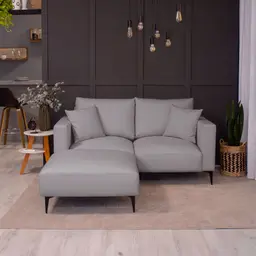 Sofá 2 Lugares com Molas Ensacadas 170 cm e Puff Unne Linho Cinza