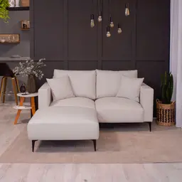 Sofá 2 Lugares com Molas Ensacadas 170 cm e Puff Unne Linho Cru