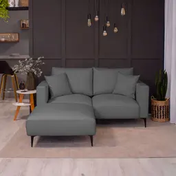 Sofá 2 Lugares com Molas Ensacadas 170 cm e Puff Unne Linho Grafite