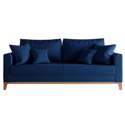 Sofá 3 Lugares Beny Base de Madeira Linho Cotton Azul Marinho