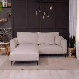 Sofá 3 Lugares com Molas Ensacadas 200 cm e Puff Unne Bouclé Bege