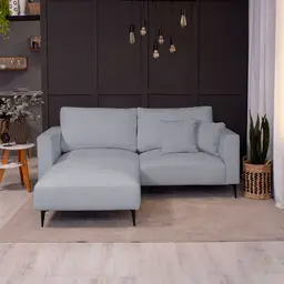 Sofá 3 Lugares com Molas Ensacadas 200 cm e Puff Unne Bouclé Cinza