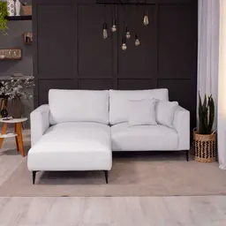 Sofá 3 Lugares com Molas Ensacadas 200 cm e Puff Unne Bouclé Off White