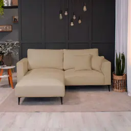 Sofá 3 Lugares com Molas Ensacadas 200 cm e Puff Unne Linho Bege