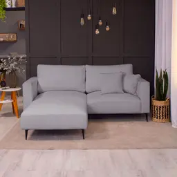 Sofá 3 Lugares com Molas Ensacadas 200 cm e Puff Unne Linho Cinza