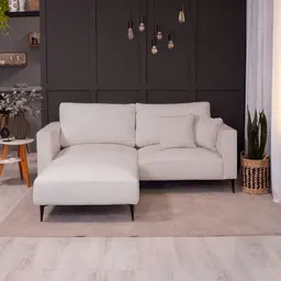 Sofá 3 Lugares com Molas Ensacadas 200 cm e Puff Unne Linho Cru