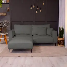 Sofá 3 Lugares com Molas Ensacadas 200 cm e Puff Unne Linho Grafite