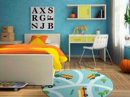 TAPETE INFANTIL QUARTO DE CRIANÇA ANTIALÉRGICO EM PVC CAMINHÃO 70cm REDONDO