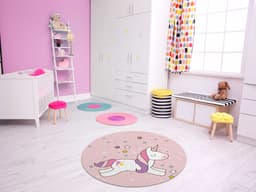 TAPETE INFANTIL QUARTO DE CRIANÇA ANTIALÉRGICO EM PVC UNICÓRNIO 70cm REDONDO