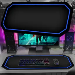 Tapete Mousepad Protetor De Mesa Gamer Preto Borda AZUL - 70x35cm
