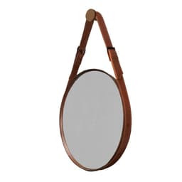 Espelho Fine Decorativo Redondo com Moldura em Couro 55 cm Cor:Marrom
