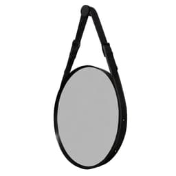 Espelho Fine Decorativo Redondo com Moldura em Couro 55 cm Cor:Preto