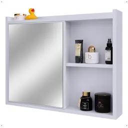 Espelheira Armário Banheiro Suspenso com Espelho 1 Porta Prateleira Organizadora Lavabo Luxo - Branco