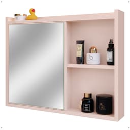 Espelheira Armário Banheiro Suspenso com Espelho 1 Porta Prateleira Organizadora Lavabo Luxo - Off White