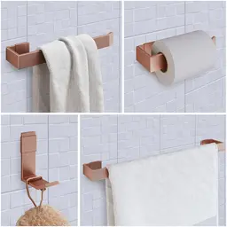 Espelheira Armário de Banheiro 1 Porta Prateleira Espelho Off White Kit Acessórios Lavabo 4 Peças Aço Inox Rose Gold - RPM