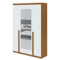 Guarda-Roupa Solteiro com Espelho Alonzo 4 Portas 2 Gavetas Amêndoa e Branco