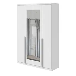 Guarda-Roupa Solteiro com Espelho Alonzo 4 Portas 2 Gavetas Branco