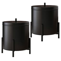 Kit 02 Lixeiras Com Tampa Multiuso Aço Alumínio 06 Litros Kalli D01 Preto Fosco - Lyam Decor
