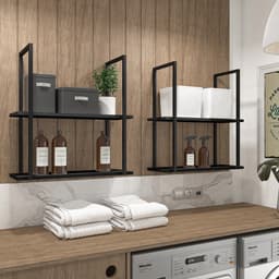 Kit 02 Prateleiras Decorativas Multiuso Industrial D01 Design Preto Fosco - Lyam Decor