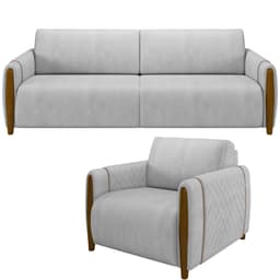 Kit Sofá 02 Lugares Sala Estar 168cm Com Poltrona Flora Pés De Madeira M03 Veludo Cinza - Lyam Decor