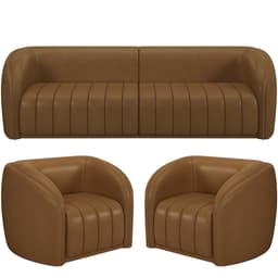 Kit Sofá 04 Lugares Para Sala 252 cm com 02 Poltronas Lazio M03 Couríssimo Whisky - Lyam Decor