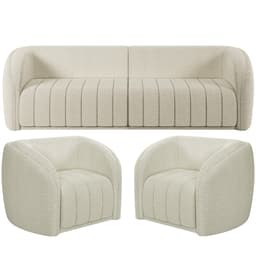 Kit Sofá 05 Lugares Para Sala 332 cm com 02 Poltronas Lazio M03 Bouclê Bege Claro - Lyam Decor