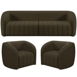Kit Sofá 05 Lugares Para Sala 332 cm com 02 Poltronas Lazio M03 Veludo Marrom - Lyam Decor