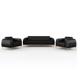 Kit Sofá 2 Lugares 150cm Com 2 Poltronas Molino Pés D'ouro D02 Couríssimo Preto B-159 - Lyam Decor