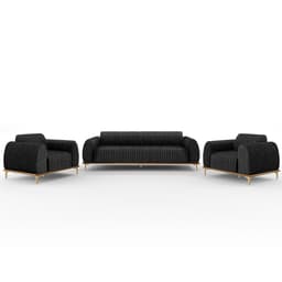 Kit Sofá 2 Lugares 150cm Com 2 Poltronas Molino Pés D'ouro D02 Linho Chumbo D-465 - Lyam Decor