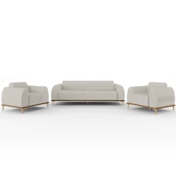 Kit Sofá 2 Lugares 150cm Com 2 Poltronas Molino Pés D'ouro D02 Linho Cru C-443 - Lyam Decor