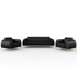 Kit Sofá 3 Lugares 180cm Com 2 Poltronas Molino Pés D'ouro D02 Couríssimo Preto B-159 - Lyam Decor
