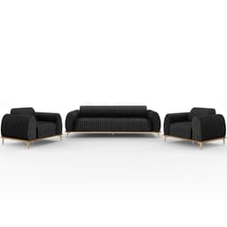 Kit Sofá 3 Lugares 180cm Com 2 Poltronas Molino Pés D'ouro D02 Linho Chumbo D-465 - Lyam Decor