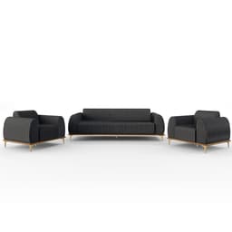 Kit Sofá 3 Lugares 180cm Com 2 Poltronas Molino Pés D'ouro D02 Linho Cinza Escuro C-416 - Lyam Decor