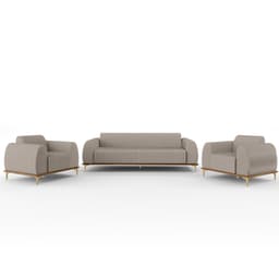 Kit Sofá 3 Lugares 210cm Com 2 Poltronas Molino Pés D'ouro D02 Linho Bege C-107 - Lyam Decor