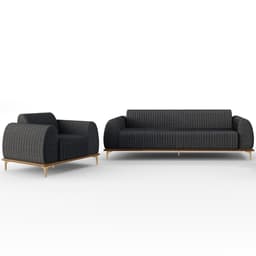 Kit Sofá 3 Lugares 210cm Com Poltrona Molino Pés D'ouro D02 Linho Cinza Escuro C-416 - Lyam Decor