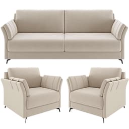 Kit Sofá 3 Lugares 223cm Com 02 Poltrona Álamo M03 Veludo Bege - Lyam Decor
