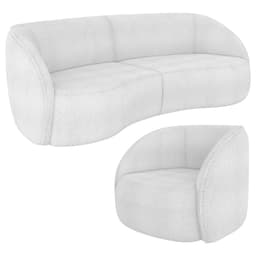 Kit Sofá 4 Lugares Eron 288cm Com Poltrona Giratória Angelina M03 Bouclê Branco - Lyam Decor