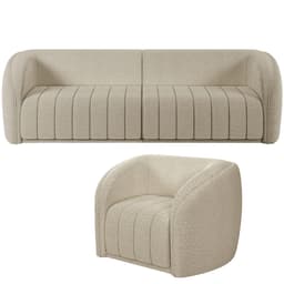 Kit Sofá 4 Lugares Para Sala de Estar 252 cm Com 01 Poltrona Lazio M03 Bouclê Bege - Lyam Decor