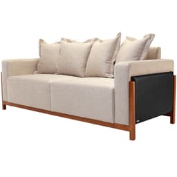 Sofá 03 Lugares Para Sala De Estar 198 cm Khali B04 Linho Bege Couríssimo Preto - Lyam