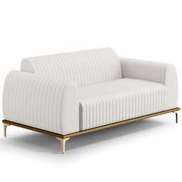 Sofá 2 Lugares Para Sala de Estar Molino 150 cm D02 Pés D'Ouro Corano Branco C-12 - Lyam Decor