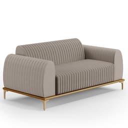 Sofá 2 Lugares Para Sala de Estar Molino 150 cm D02 Pés D'Ouro Linho Bege C-107 - Lyam Decor