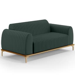 Sofá 2 Lugares Para Sala de Estar Molino 150 cm D02 Pés D'Ouro Linho Verde Musgo C-117 - Lyam Decor