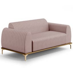 Sofá 2 Lugares Para Sala de Estar Molino 150 cm D02 Pés D'Ouro Veludo Rosê C-305 - Lyam Decor