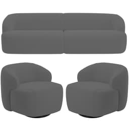 Sofá 3 Lugares Curvo Orgânico com 02 Poltronas Para Sala Living 220cm Barolo L06 Veludo Grafite - Lyam Decor