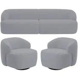 Sofá 3 Lugares Curvo Orgânico com 02 Poltronas Para Sala Living 250cm Barolo L06 Veludo Cinza - Lyam Decor